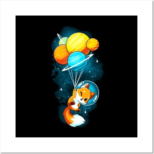 Cute Cool Funny Fox with Balloons in Space animal lover quote artwork Posters and Art